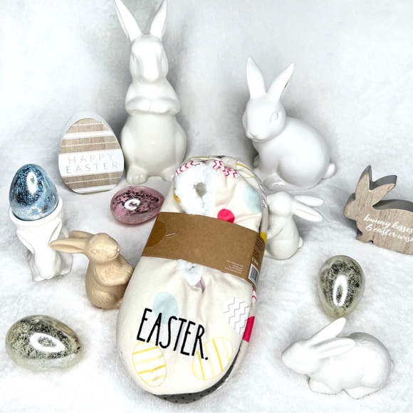Rae Dunn New EASTER Egg Faux Sherpa Slippers Cream Small Medim S M 5 7 - Picture 12 of 17